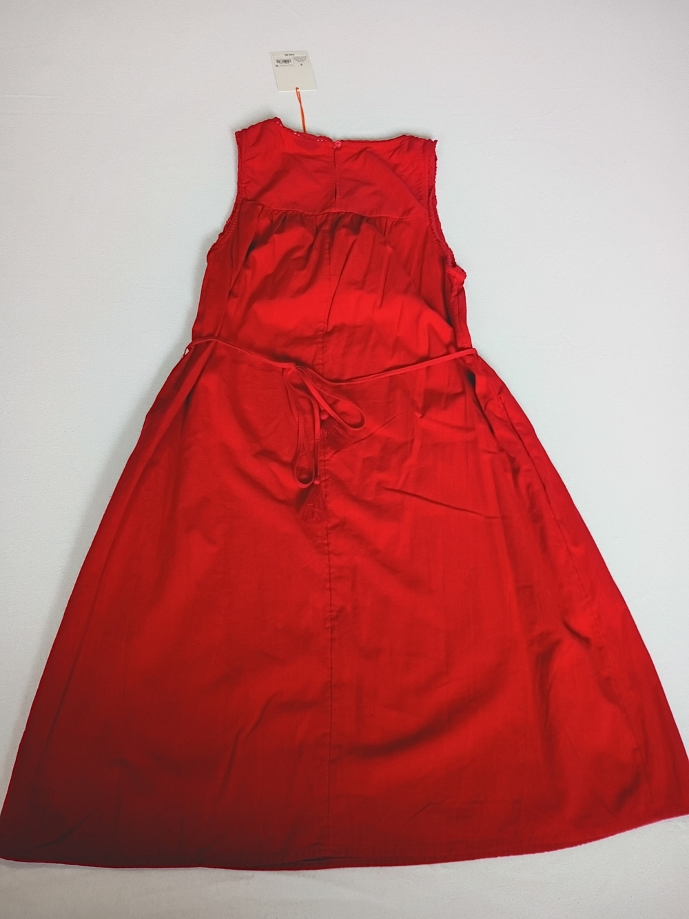 Knox Rose NWT Red Sleeveless Midi Dress Crochet Lace Yoke Tie Waist Small - Picture 8 of 13